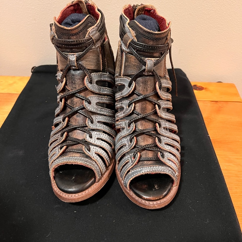 Freebird by Steven Black and Brown Lace-Up Sandals